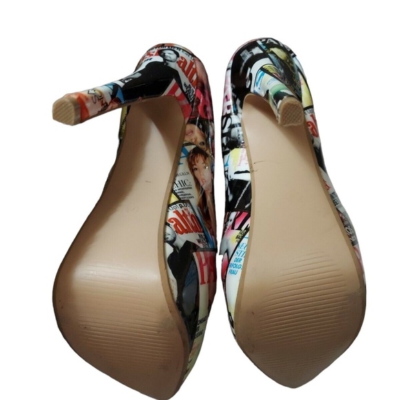 Shi by Journeys Women Shoes, Patent Magazine Print Platform High Heels, Sz 7 - Picture 4 of 6